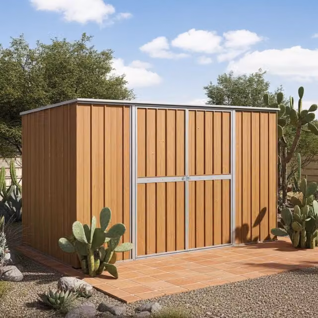 Casetta attrezzi giardino lamiera Box in Acciaio Zincato 345x186cm x h1.92m - 98KG - 6.42mq - LEGNO