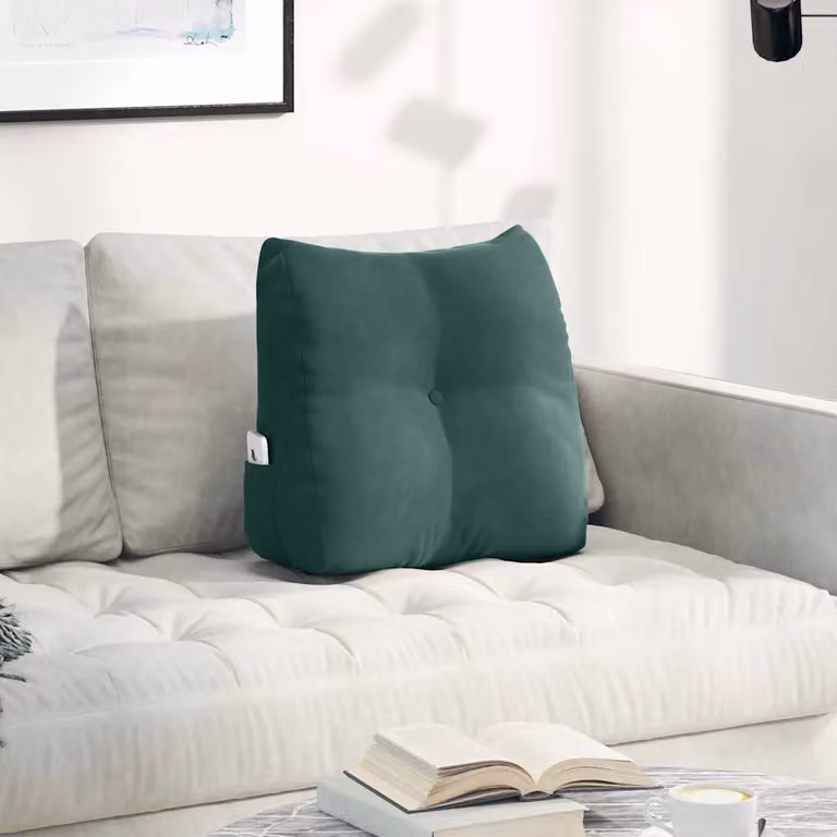 Cuscino per schiena ergonomico a cuneo vidaXL in velluto verde con rivestimento rimovibile L 45 cm x P 24 cm x H 50 cm