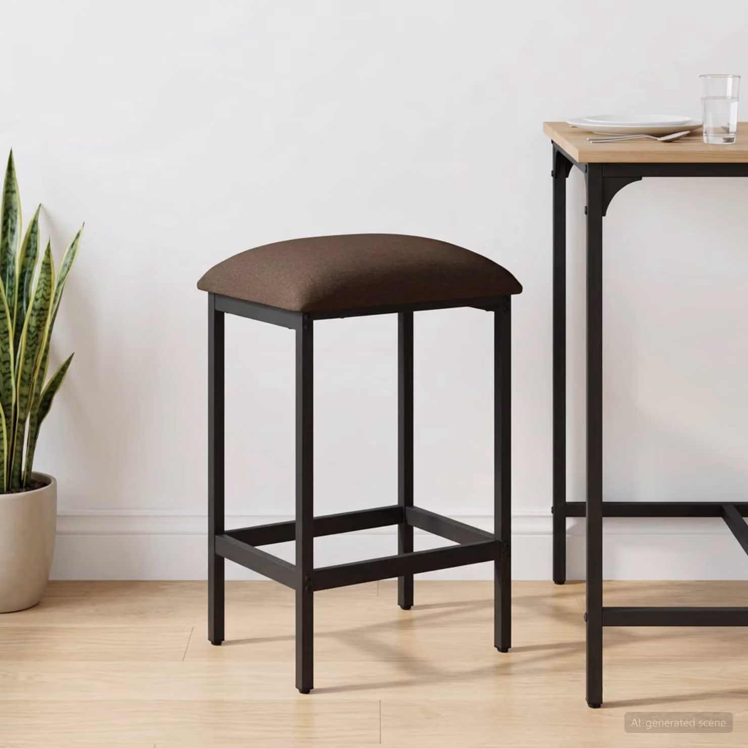 Sgabello da bar moderno vidaXL in metallo e MDF, colore beige e marrone, L 40 cm x P 32 cm x H 64 cm