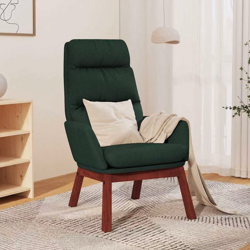 Sedia Relax vidaXL Verde con Braccioli in Tessuto e Struttura Mista