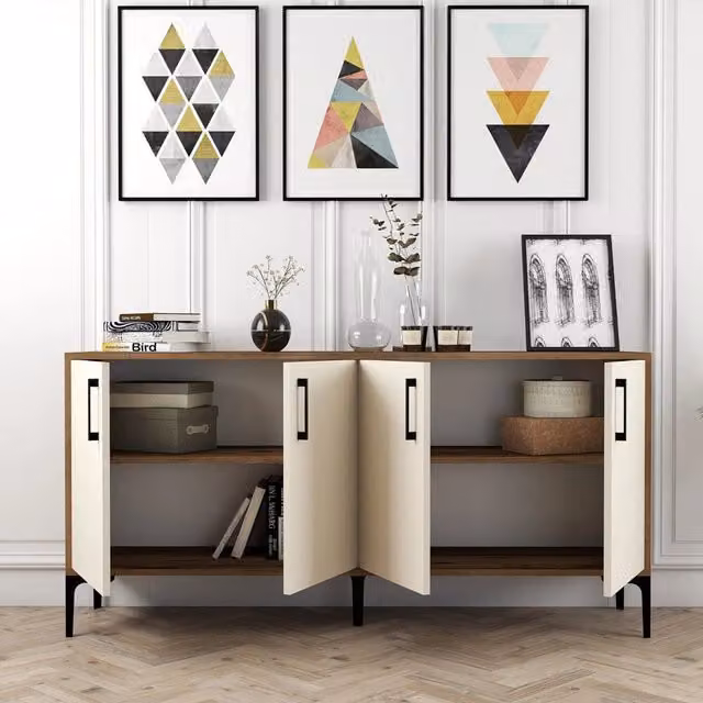 Madia DMORA moderna con 2 ripiani, Bianco Crema, L 160 x P 35 x H 78 cm