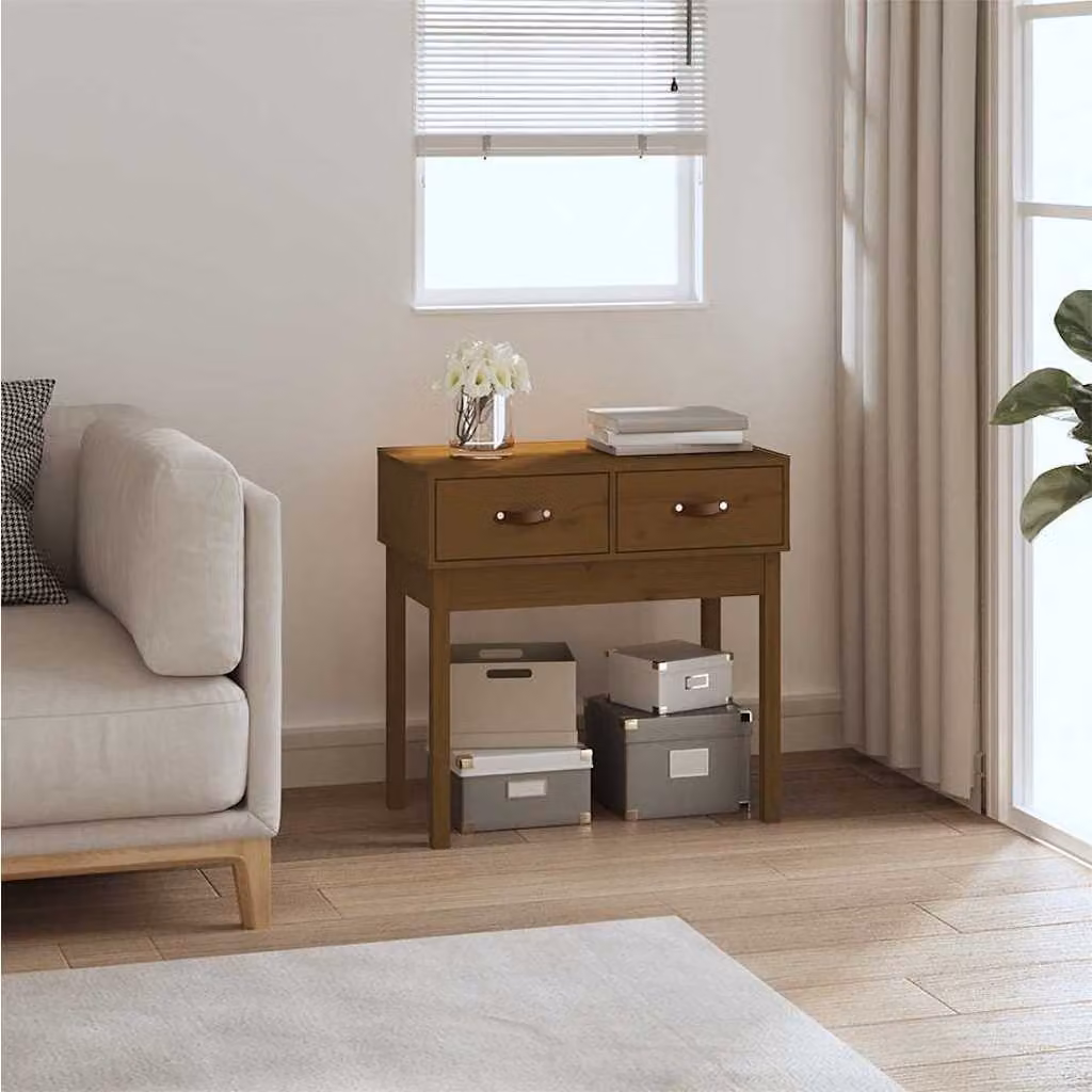 vidaXL Tavolo Consolle in Legno Massello di Pino, Colore Marrone, L 76,5 cm x P 40 cm x H 75 cm