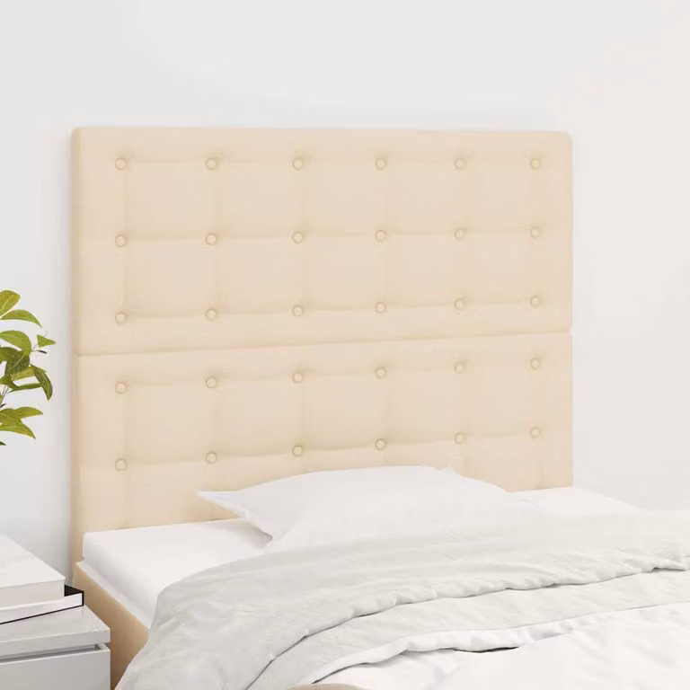 Testiera per letto vidaXL in tessuto beige con struttura in legno e pannello imbottito, L: 90 cm, P: 5 cm, H: 118-128 cm