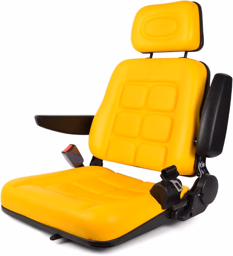 Sedia universale per carrelli elevatori, con schienale regolabile da 35 a 180°, sedile per trattore con braccioli, poggiatesta, cintura di sicurezza e guida regolabile