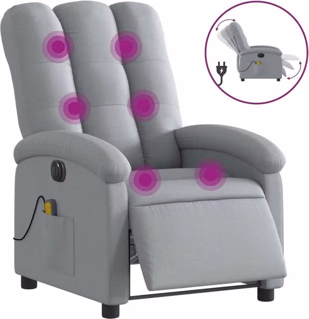 Poltrona | Sedia Relax Reclinabile Massaggio Elettrica Grigio Chiaro Tessuto