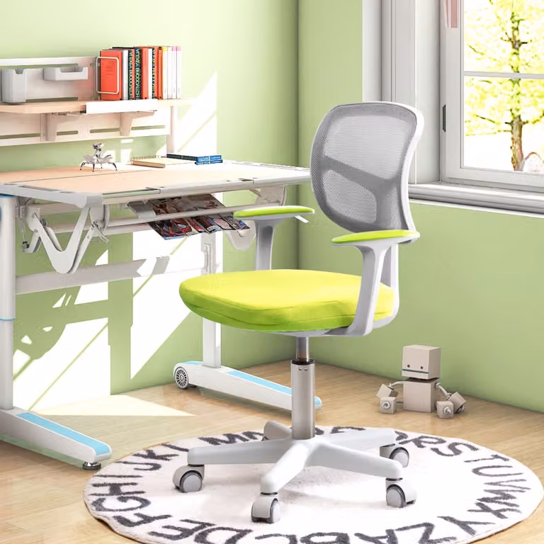 Sedia da scrivania girevole a 360 gradi per bambini Costway, modello moderno in tessuto e plastica, colore verde