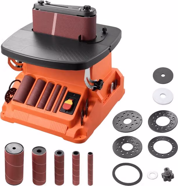 Levigatrice a Nastro e Mandrino Oscillante da Banco 2000 giri/min con 5 Manicotti e Corsa 16 mm, Robusta per Lavorazione del Legno e Bricolage