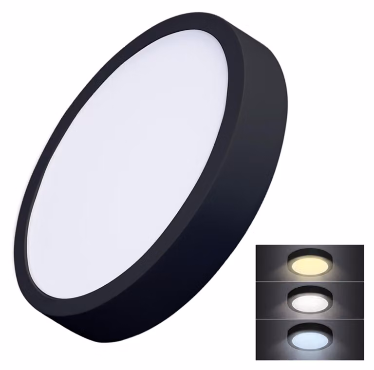Solight LED mini pannello CCT, da incasso, 24W, 1800lm, 3000K, 4000K, 6000K, rotondo, nero