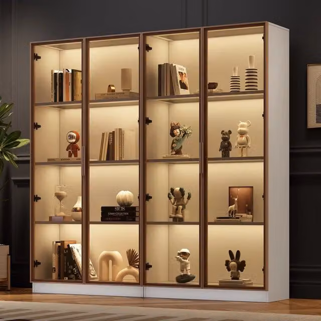 Libreria Vetrina con LED e Ante Battenti ¨C MINIMAL ¨C Bianco, Legno, 80x40x160 cm