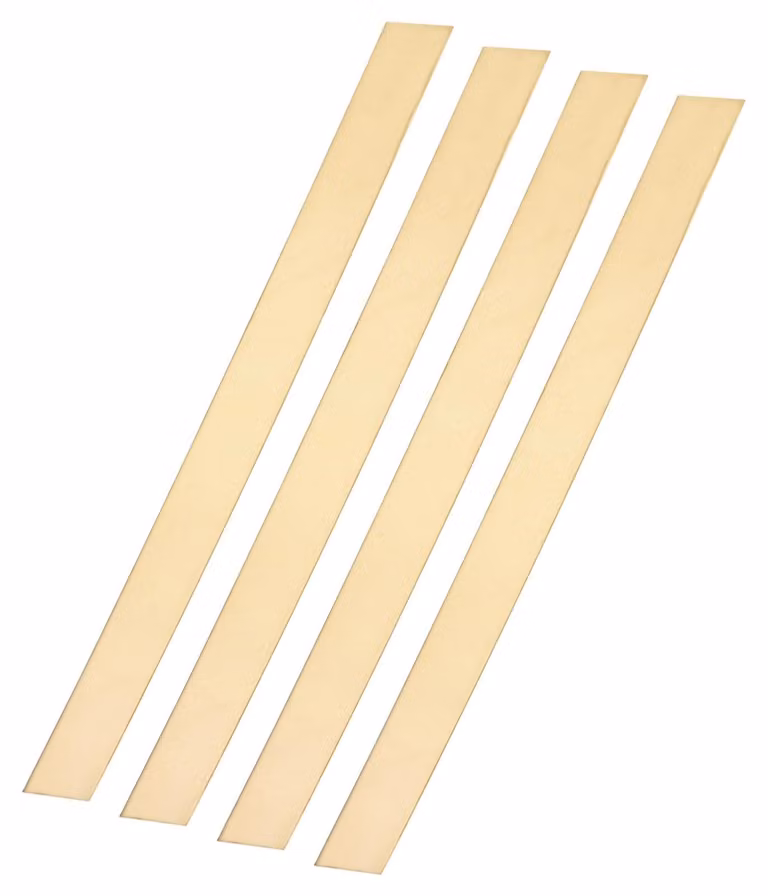 4 barre piane in ottone, sezione 0,2 x 25,5 mm, lunghezza 305 mm, massicce