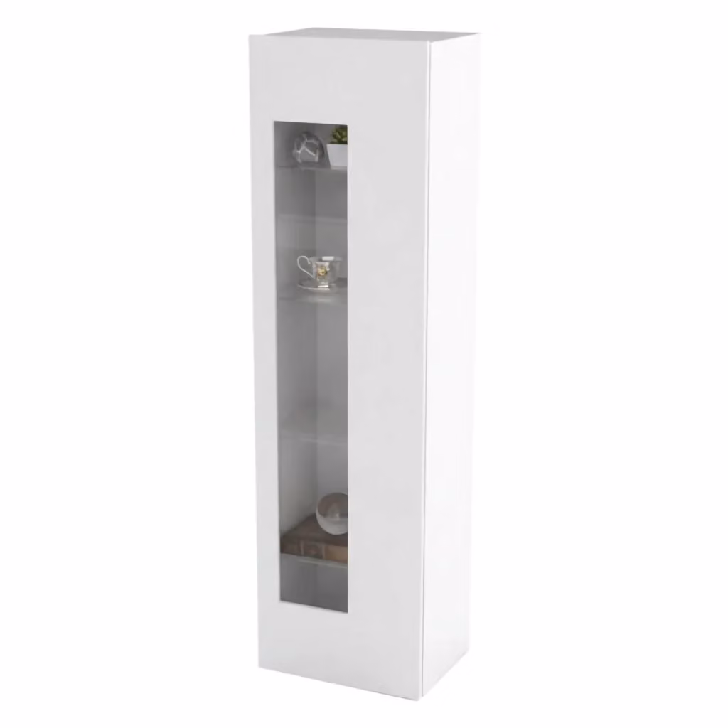 Mobile a colonna Adatka DMORA con ante in vetro e ripiani interni, Vetrinetta da soggiorno moderna in Bianco lucido, L/P/H: 45 x 34 x 162 cm – 2