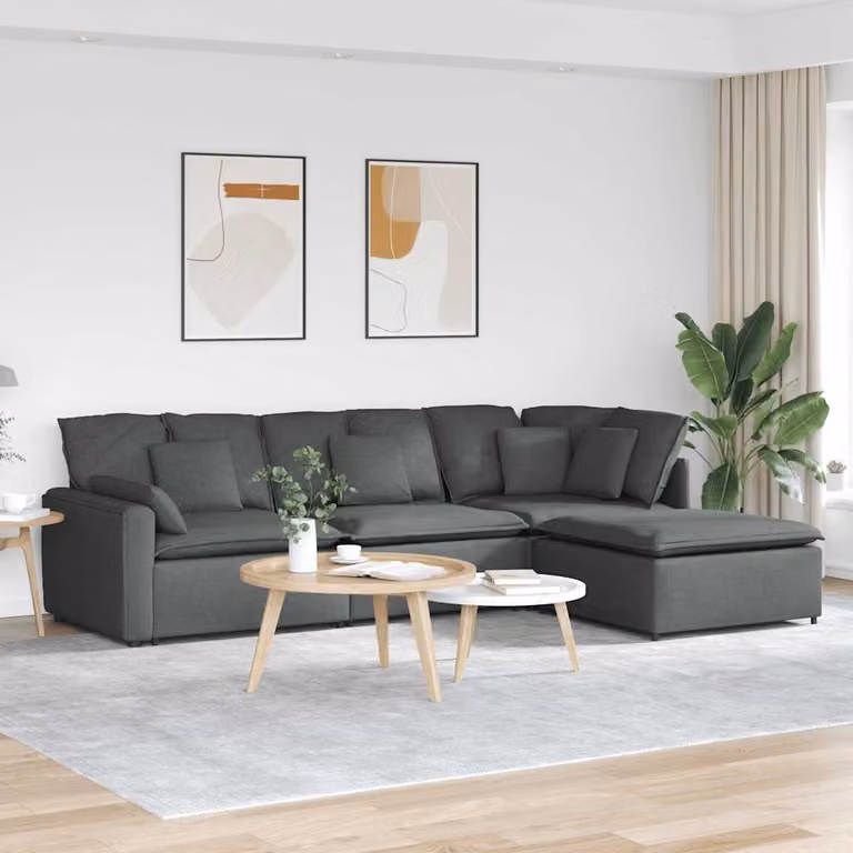 vidaXL Divano Modulare a L Reversibile in Tessuto Grigio con Cuscini e Struttura in Metallo e Legno
