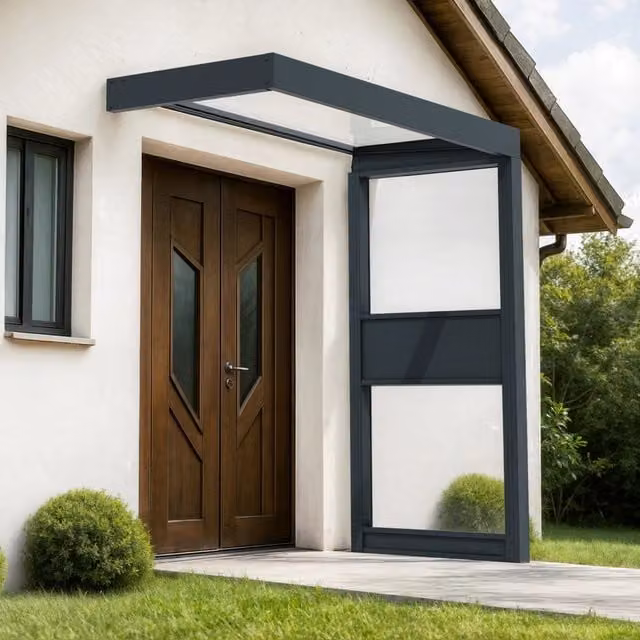 Pensilina da esterno Palram Sophia con parete laterale in alluminio e acciaio, colore grigio e trasparente, L: 215 cm x P: 95 cm – 1
