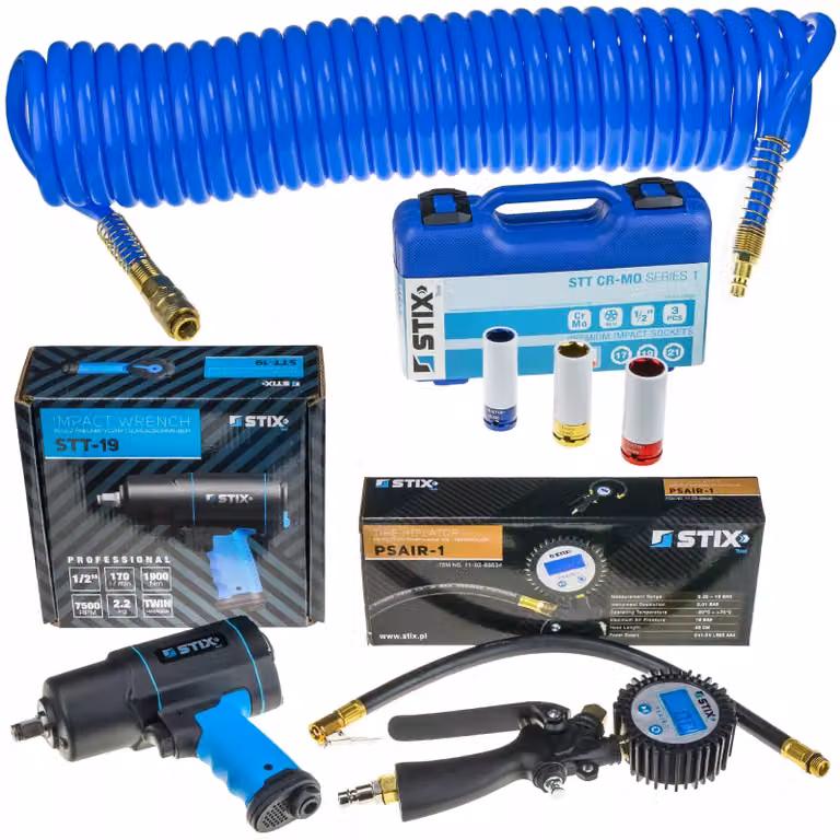 Set di aria compressa Chiave a impulsi Set di chiavi a bussola Gonfiatore per pneumatici Tubo flessibile a spirale