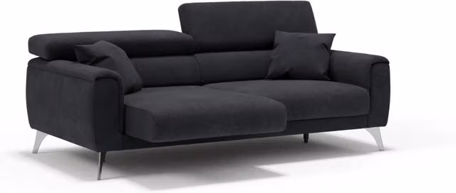 Divano Caravaggio Divani.Store con sedute allungabili e poggiatesta reclinabili in tessuto impermeabile nero L: 169 cm
