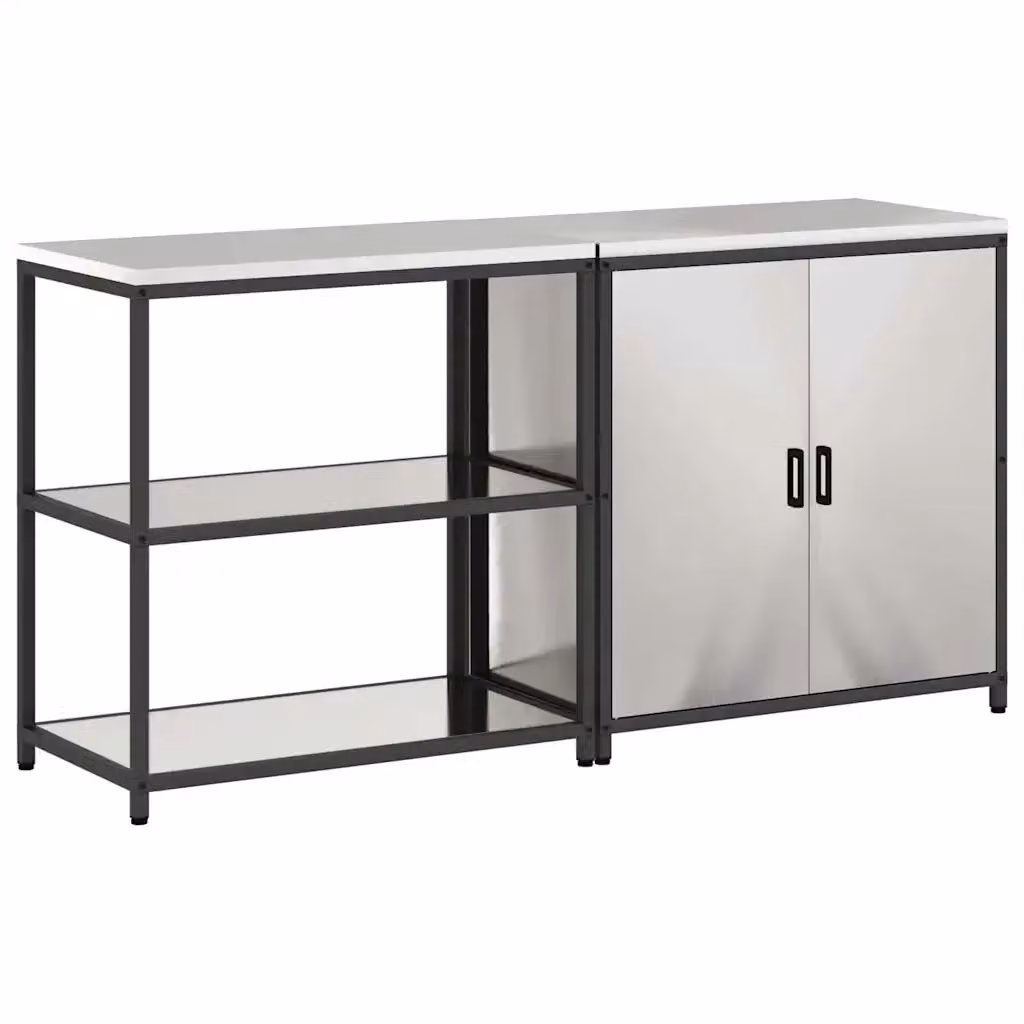 vidaXL Mobile Wall Unit Argento in Metallo per Cucina o Giardino con Ante a Battente e Ripiani Interni – 2