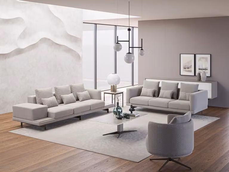 Wohnzimmer Komplett 2x Sofa Dreisitzer Textil Polstermöbel Sessel Couchtisch