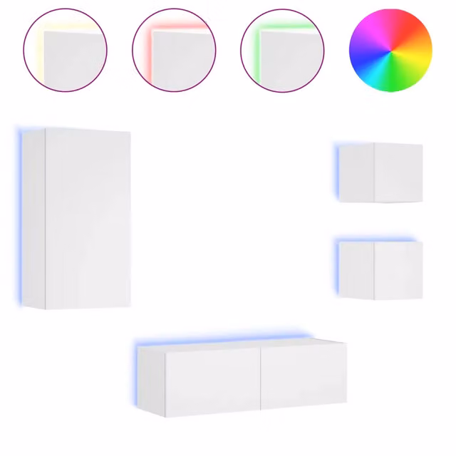 Mobili TV a Muro 4pz | Armadietto TV | Mobile Porta TV con Luci LED Bianchi