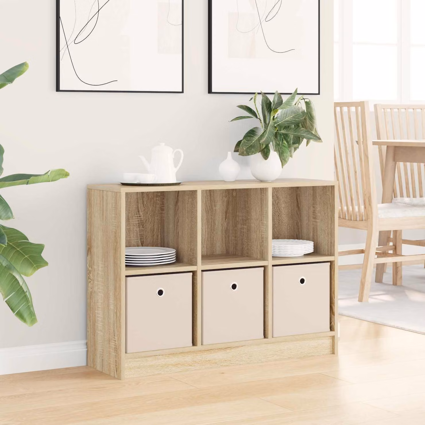 Credenza moderna vidaXL in rovere Sonoma, colore marrone e beige, L 88,5 x P 27,5 x H 63,5 cm