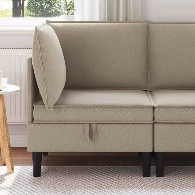 Divano Angolare con Storage Sabbia Velluto 42027089