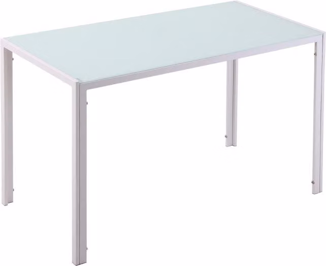 Tavolo Moonbite, dimensioni 120 x 60 x 75 cm, per 4 persone, piano in vetro temperato di 6 mm, struttura in metallo verniciato a polvere, forma rettangolare, capacità di carico fino a 80 kg, materiale: metallo, colore: bianco