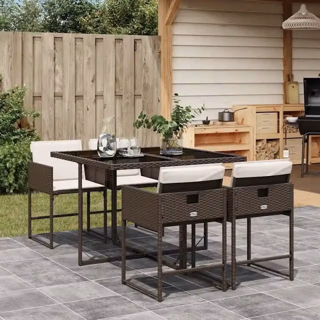 Set da pranzo da giardino vidaXL in polyrattan marrone con tavolo in vetro e 5 pezzi – 1