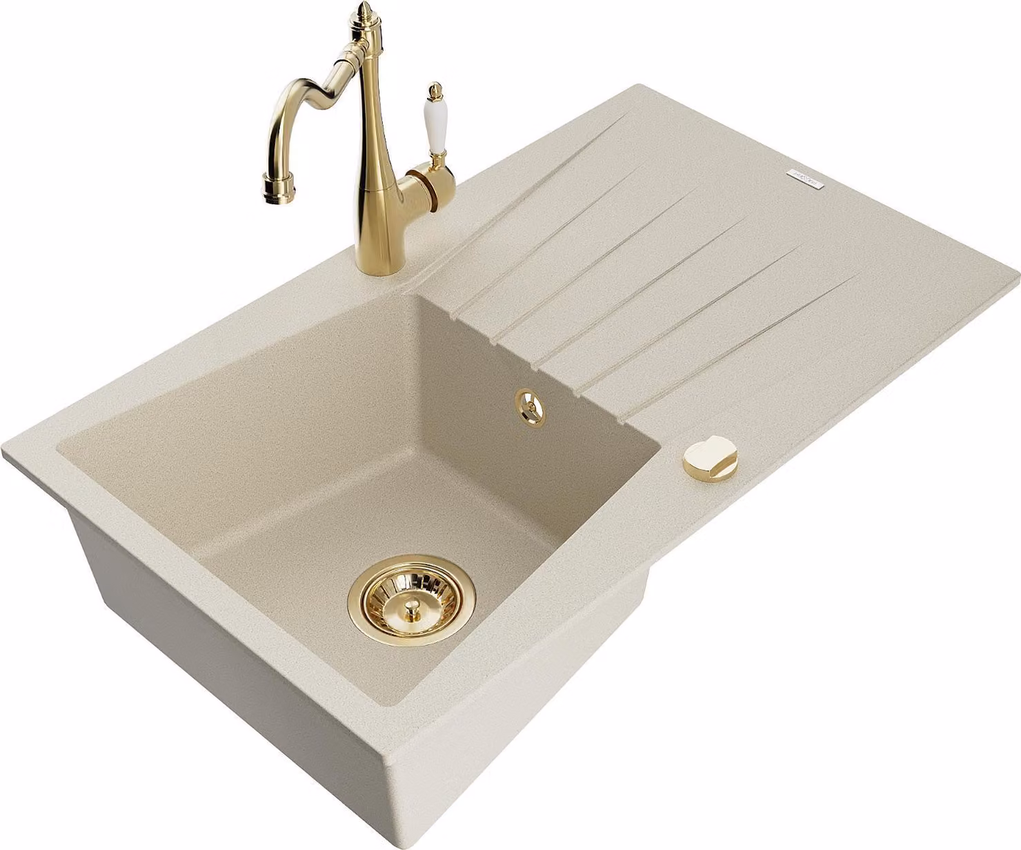 Mexen Cesar lavello in granito ad 1 vasca con sgocciolatoio e rubinetto da cucina Carla, beige - 6514-69-670700-50