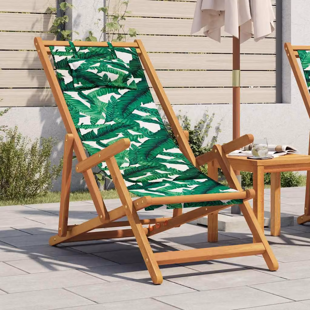 Sedia pieghevole vidaXL con motivo floreale verde in legno di eucalipto oliato e tessuto