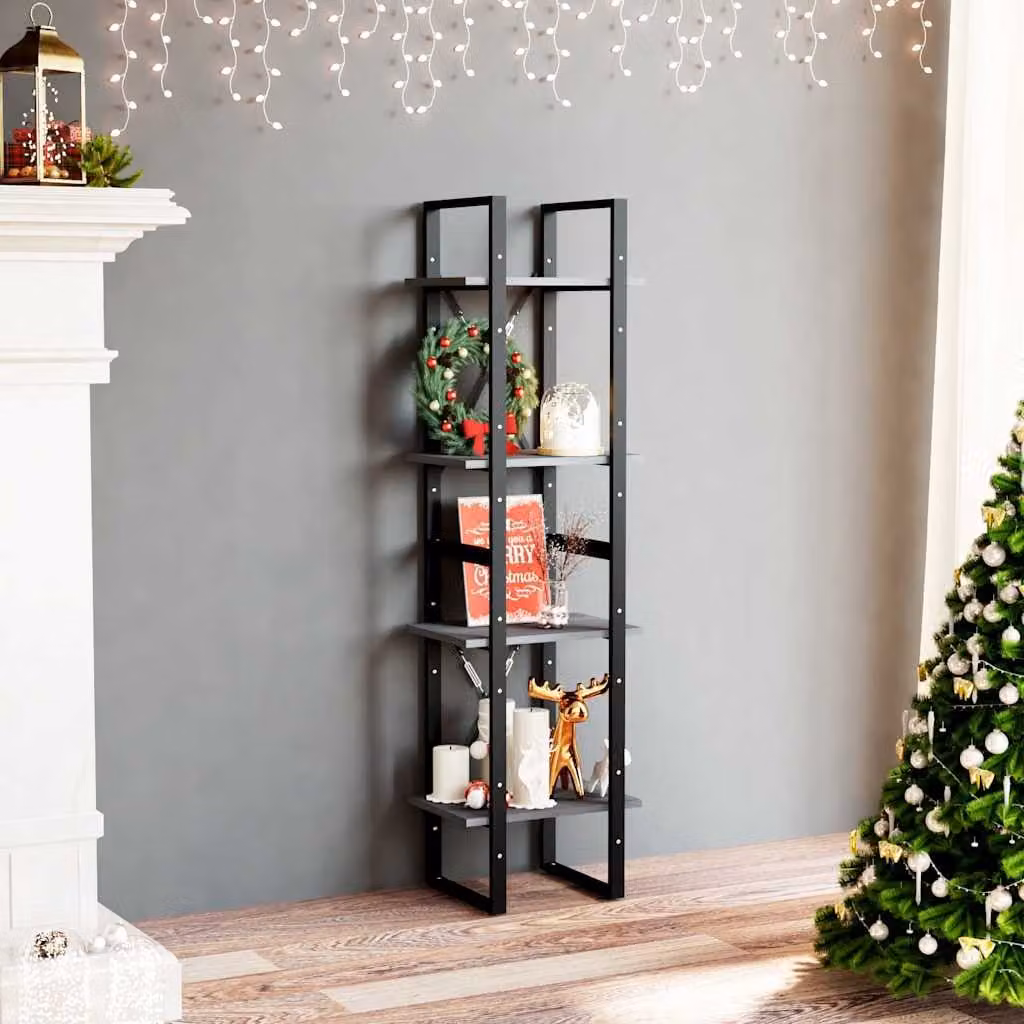 Libreria Industrial vidaXL in Legno di Pino e Metallo, 4 Ripiani, Grigio e Nero, L 40 cm x P 30 cm x H 140 cm