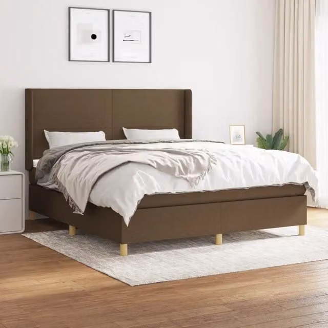 Letto Ibrido vidaXL con Giroletto a Molle e Materasso in Tessuto Marrone e Bianco L/P/H: 160 x 200 x 4 cm