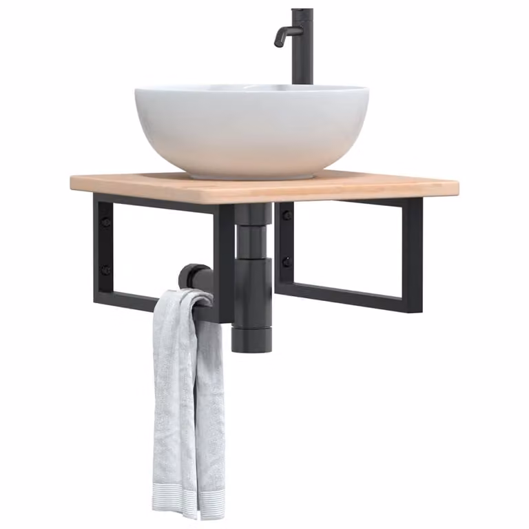 vidaXL Ripiano a Parete per Lavabo in Rovere e Metallo, Design Moderno, Nero e Marrone