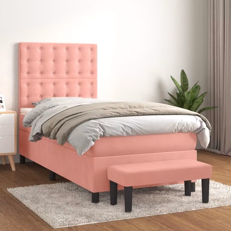 vidaXL Letto a molle con materasso rosa 80x200 cm in velluto - Letto a molle - Letti a molle - Letto - Mobili da camera da letto