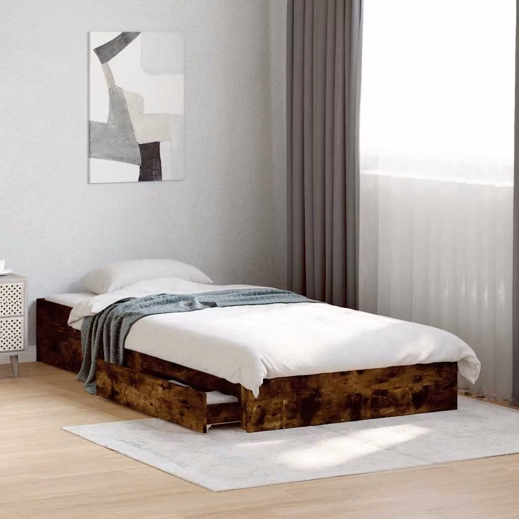 vidaXL Giroletto con Cassetti in Legno Rovere Fumo, L/P/H: 200 x 100 x 28 cm – 1