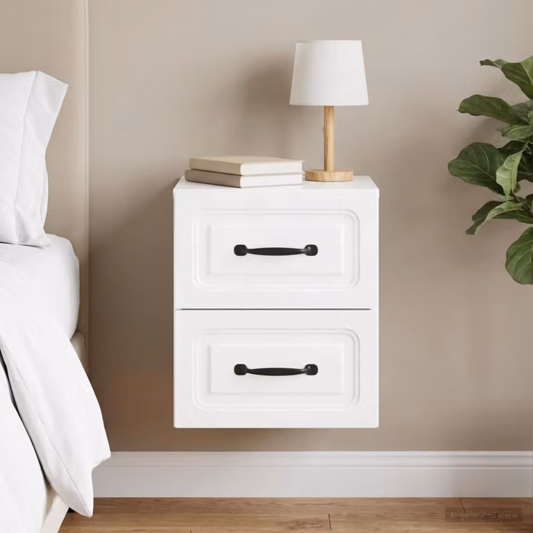 vidaXL Mobiletto da notte sospeso Bianco Lucido L: 34,5 cm, P: 33 cm, H: 40 cm