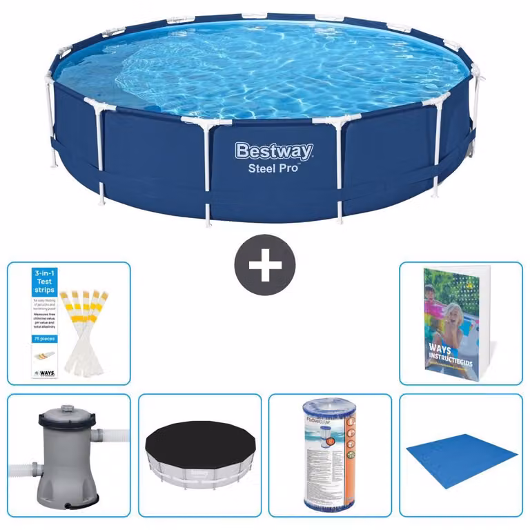 Piscina gonfiabile Bestway Steel Pro, rotonda, dimensioni 396x84 cm, composta da 5 parti, modello S341