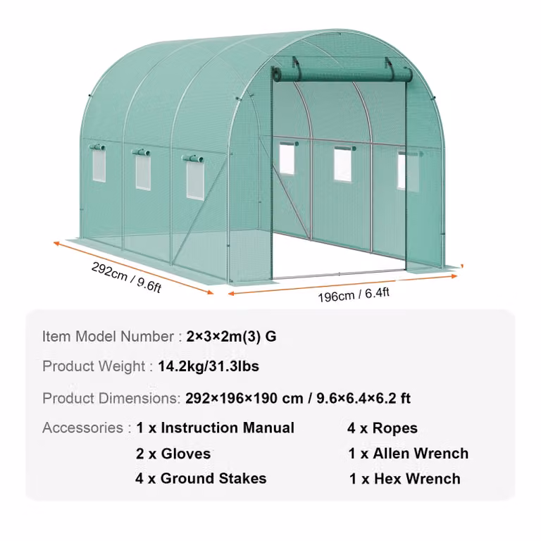 VEVOR Serra con porta accessibile, telaio in acciaio robusto e ventilazione regolabile, 10x7x7 verde