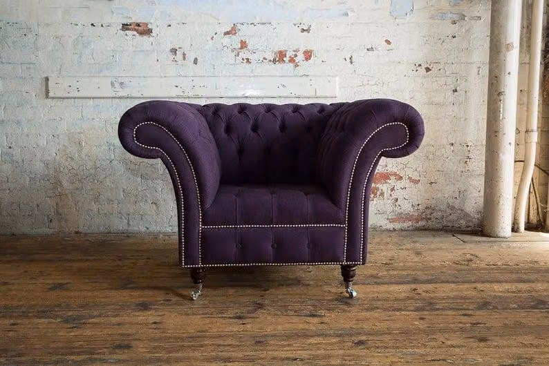 Lila Chesterfield Couch Sofa Polster 1 Sitzer Couchen Sitz Garnitur Sofas