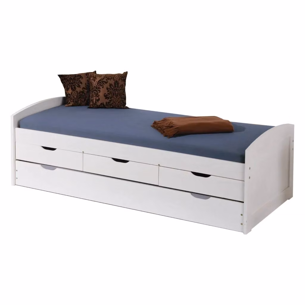 Letto Singolo Contenitore Spoltore DMORA Bianco con Base a Sollevamento e Struttura in Legno Massello L/P/H: 90 x 190 x 63 cm – 2