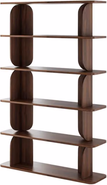 Libreria Moderna Con 5 Ripiani A Giorno Design Minimal Contemporaneo Ideale Per Soggiorno Studio Salotto Corridoio Zona Living E Ufficio In Melaminico 120 X 181.5 X 34 Cm Noce
