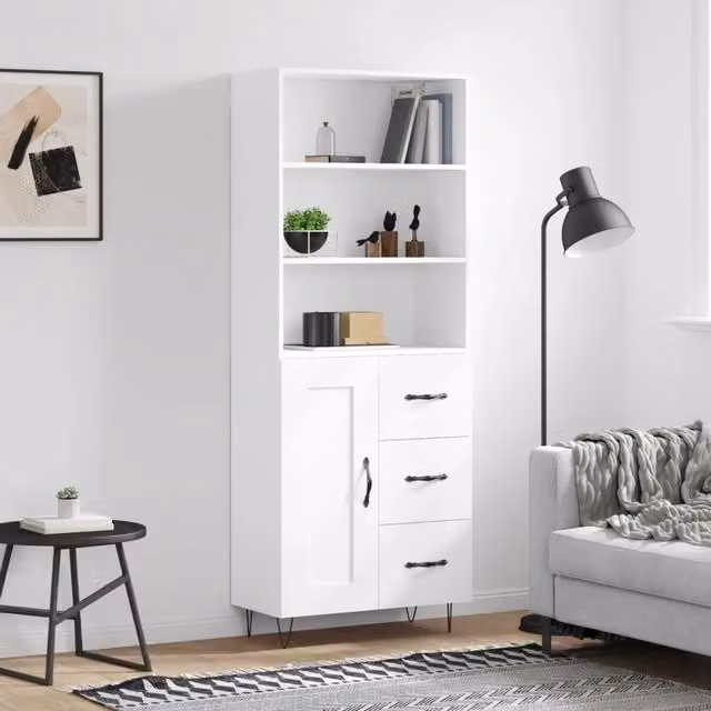 Credenza moderna bianca vidaXL in legno e metallo L: 69,5 cm, P: 34 cm, H: 180 cm