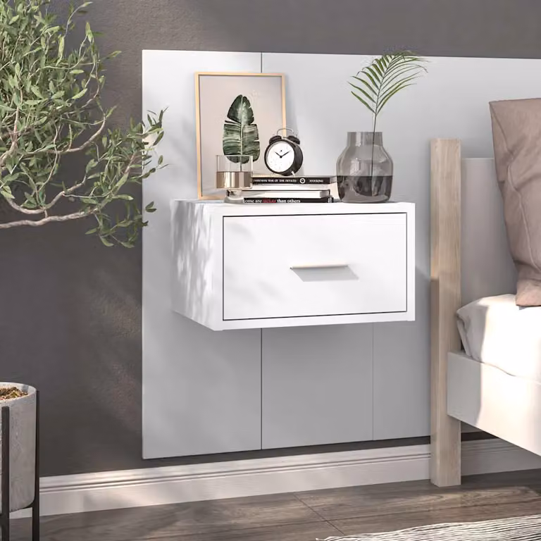 vidaXL Comodino a Parete Moderno Bianco in Legno e MDF L: 32,5 cm, P: 48,5 cm, H: 80 cm