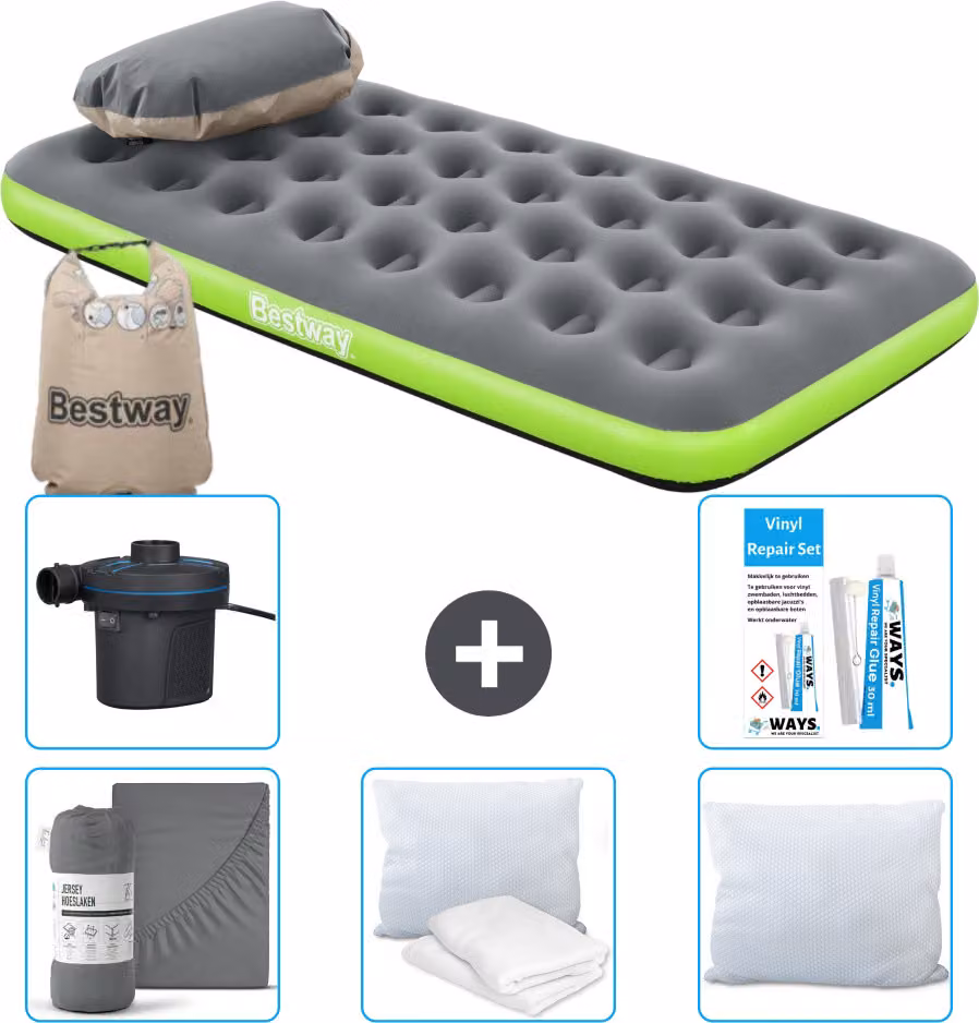 Materasso gonfiabile Bestway - 1 persona - 99 x 188 x 22 cm - grigio/verde - accessori inclusi