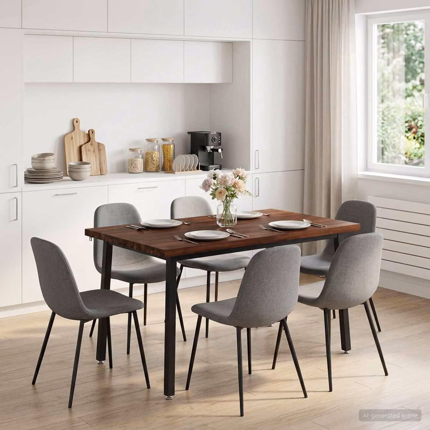 Tavolo da pranzo moderno vidaXL in legno di acacia massello con bordo naturale, L/P/H: 90 x 55 x 75 cm, Marrone scuro e Nero