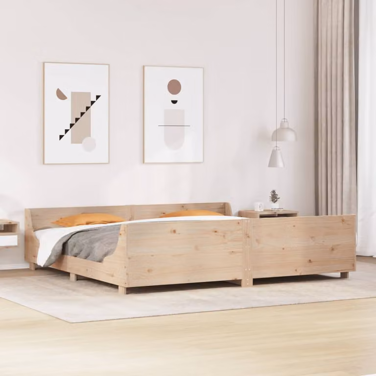 vidaXL Letto in legno massello di pino color marrone stile rustico L/P: 200 x 200 cm