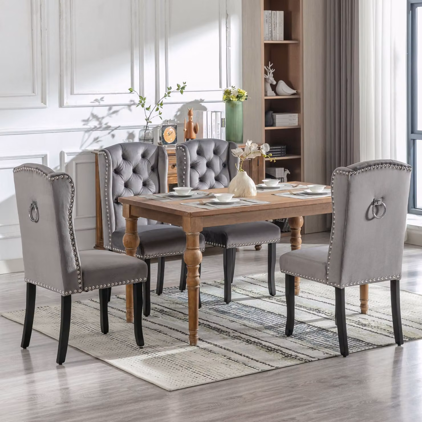 Set di 4 sedie da pranzo Flieks, sedia da cucina con gambe in legno massiccio, sedia da pranzo imbottita con rivestimento in velluto, sedia per soggiorno cucina, grigio