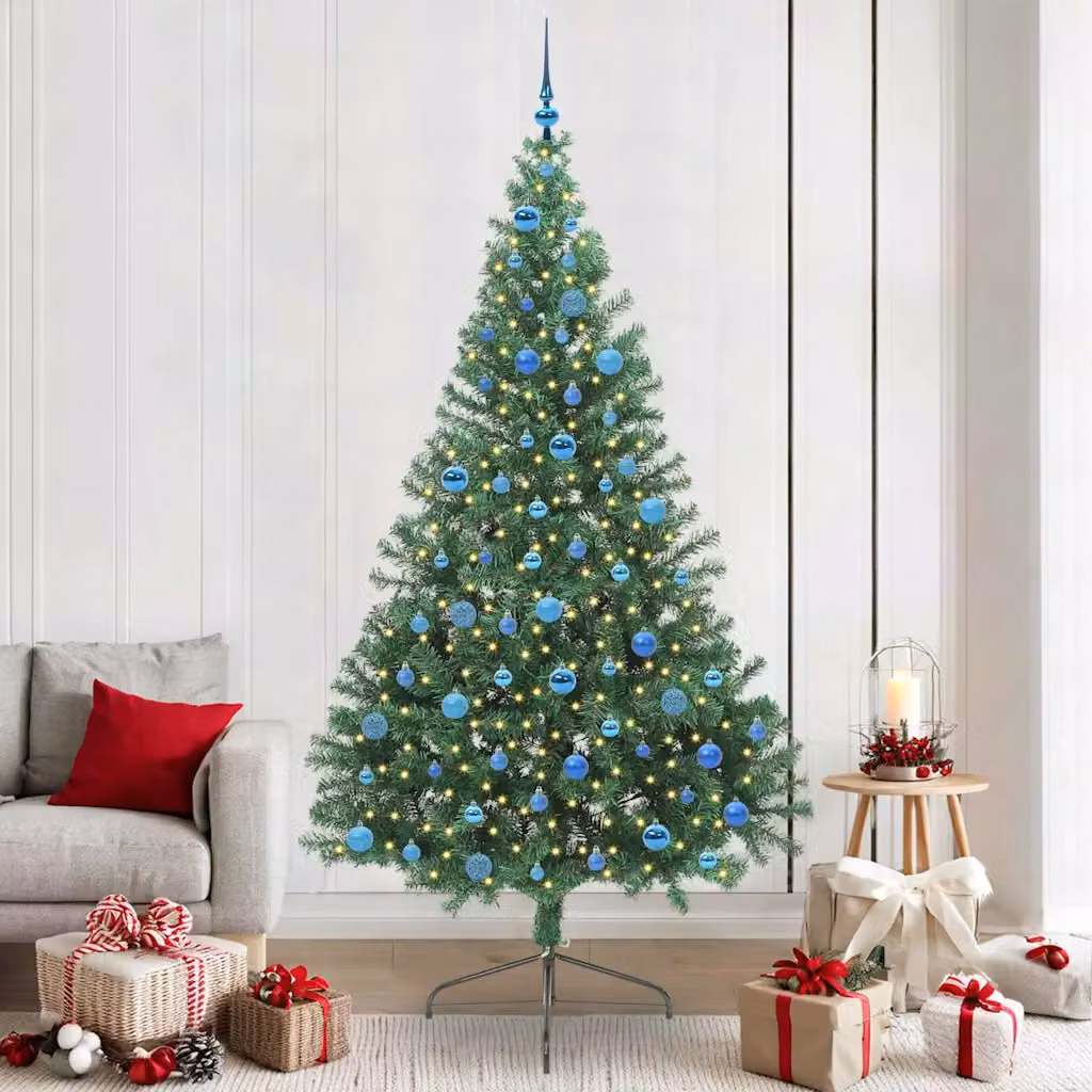 Albero di Natale artificiale moderno vidaXL con luci LED bianco caldo, Verde, 240 cm