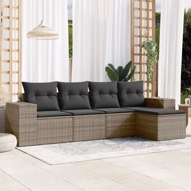 Set Divano da Giardino 5 pz con Cuscini-Sofa da Giardino-Divanetto da esterno Grigio in Polyrattan 315995