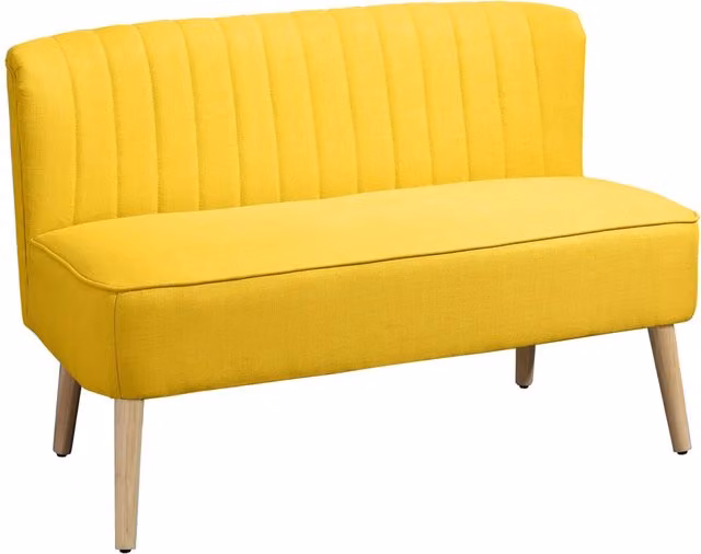 Divano 2 Posti Moderno DESIGN IN in Tessuto Giallo con Gambe in Legno di Gomma, L: 117 cm, P: 56.5 cm, H: 77 cm
