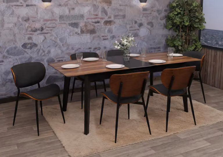 Set di 6 sedie da pranzo, modello HWC-O45, struttura in legno di faggio, rivestimento in tessuto (370g/m²), , finitura effetto noce scuro, colore grigio scuro