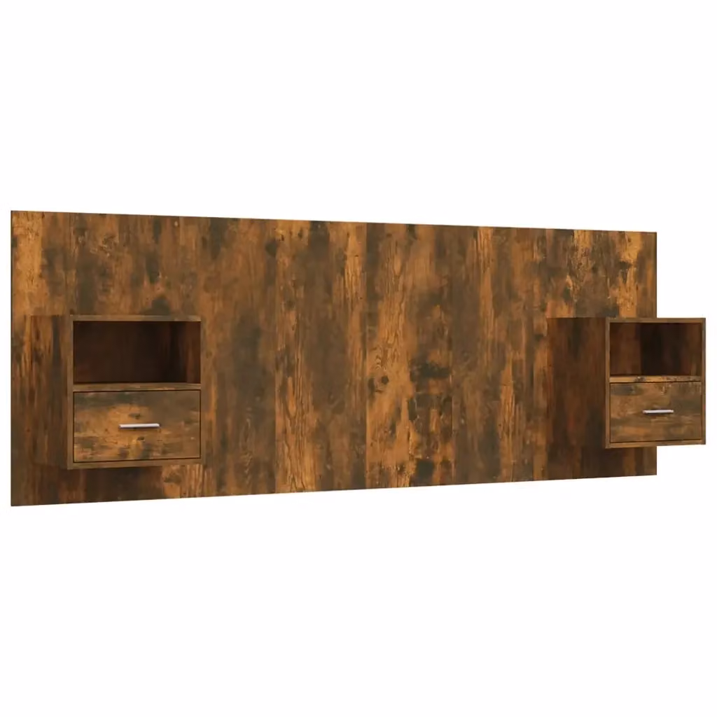 Testiera Letto con Comodini Integrati vidaXL in Legno Rovere Fumo Marrone L 151 x H 80 x P 120 cm – 2